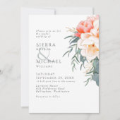 Invitation Peach Blush Pink Peony Eucalyptus Mariage de verdu (Devant)