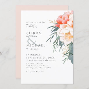Invitation Peach Blush Pink Peony Eucalyptus Mariage de verdu