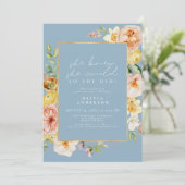 Invitation Peach Blush Spring Floral Dusty Blue Graduation (Debout devant)