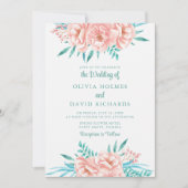 Invitation Peach bohème et mariage floral turquoise invitent (Devant)