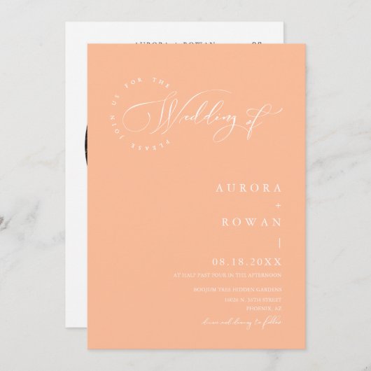 Invitation Peach Boho Arch QR Code photo Mariage (Devant / Derrière)