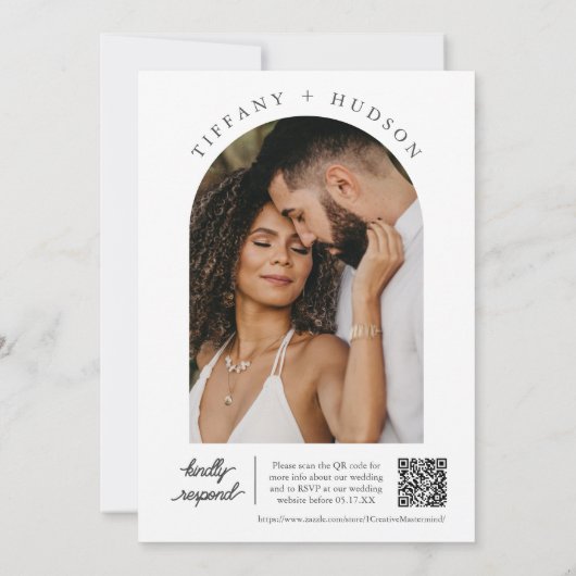 Invitation Peach Boho Minimal Mariage Arch Photo QR Code (Dos)