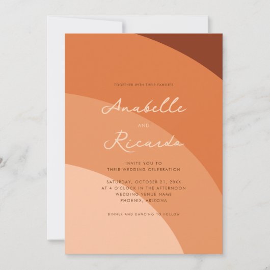 Invitation Peach Boho Waves Script moderne QR Code Mariage (Devant)