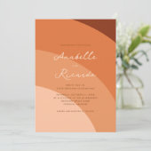 Invitation Peach Boho Waves Script moderne QR Code Mariage (Debout devant)