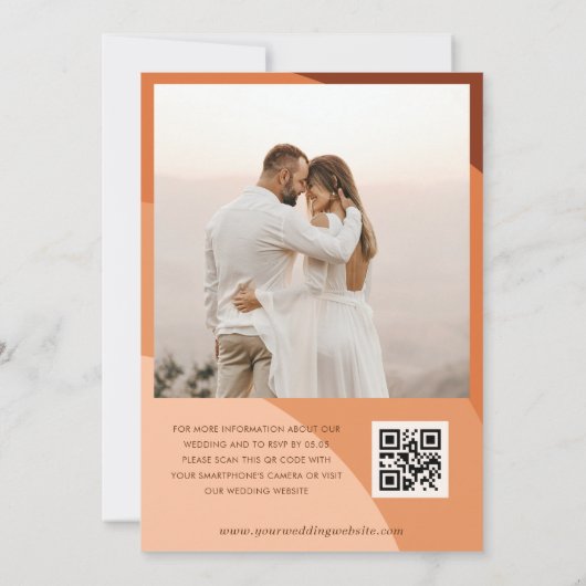 Invitation Peach Boho Waves Script moderne QR Code Mariage (Dos)