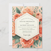 Invitation Peach Botanical Romance Wedding (Devant)