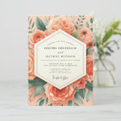 Invitation Peach Botanical Romance Wedding (Debout devant)