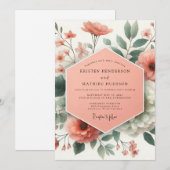 Invitation Peach Botanical Romance Wedding (Devant / Derrière)
