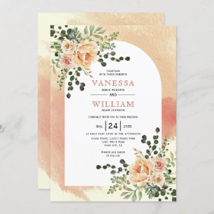Invitation Peach cactus fleurs doux mariage arche en terre cu
