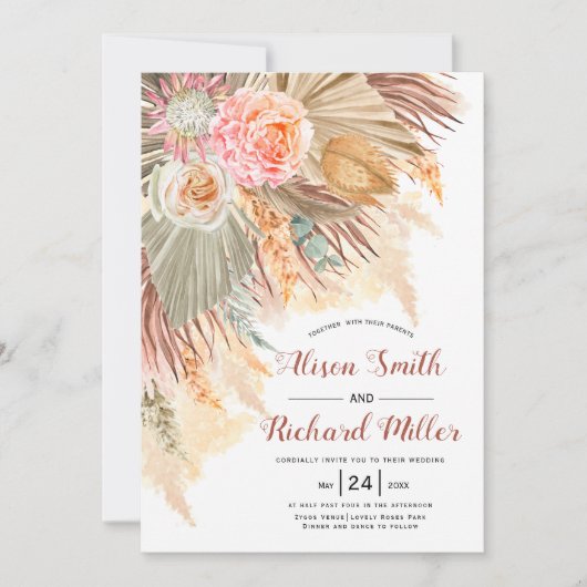 Invitation Peach cactus fleurs doux mariage arche en terre cu (Devant)