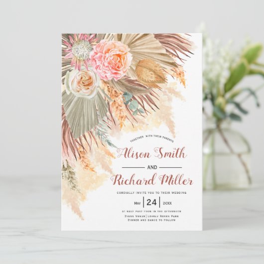 Invitation Peach cactus fleurs doux mariage arche en terre cu (Debout devant)