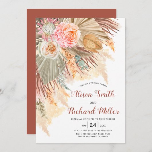 Invitation Peach cactus fleurs doux mariage arche en terre cu (Devant / Derrière)