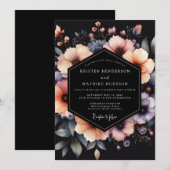 Invitation Peach Charcoal Dramatic Bloom Wedding (Devant / Derrière)