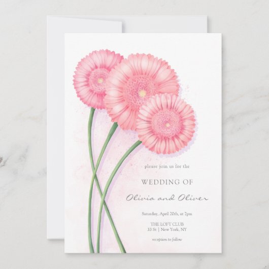 Invitation Peach Chrysanthemum Mariage (Devant)
