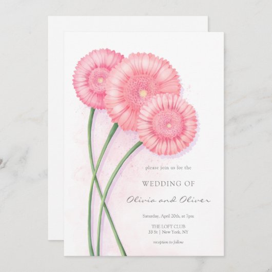 Invitation Peach Chrysanthemum Mariage (Devant / Derrière)