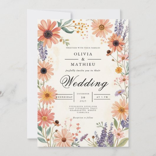 Invitation Peach Coral Floral Arch Romance Mariage (Devant)