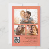Invitation Peach Coral Peonies Floral 3 Photo QR Code Mariage (Dos)