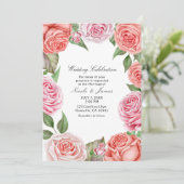 Invitation Peach Coral Rose Roses Verdure Feuille Mariage (Debout devant)