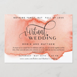 Invitation Peach Coral Watercolor, Mariage virtuel en ligne