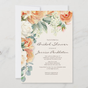 Invitation Peach Cream Floral Eucalyptus Bridal Showe