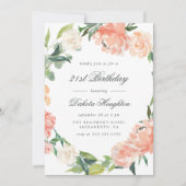 Invitation Peach & Cream Watercolor Peonies fête d'anniversai (Devant)