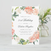 Invitation Peach & Cream Watercolor Peonies fête d'anniversai (Debout devant)