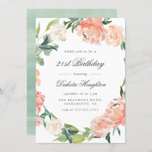 Invitation Peach & Cream Watercolor Peonies fête d'anniversai