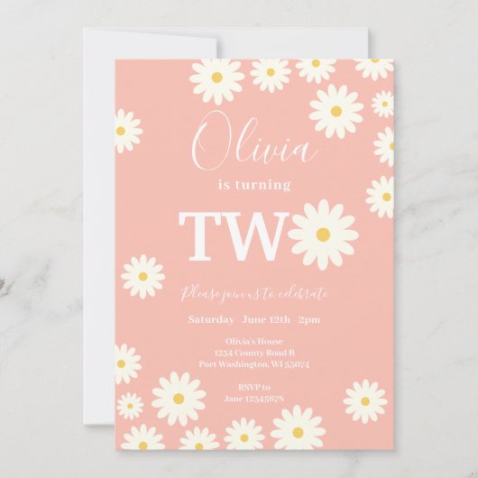 Invitation Peach Daisy Floral 2e fête d'anniversaire (Devant)