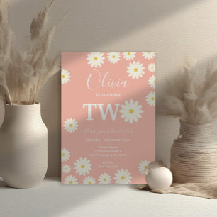 Invitation Peach Daisy Floral 2e fête d'anniversaire