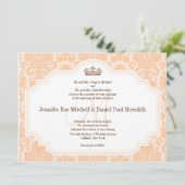 Invitation Peach Damask Chocolat Brown Mariage (Debout devant)