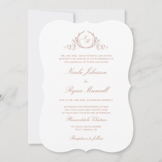 Invitation Peach Elegant Formal Monogram Mariage (Devant)