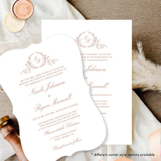 Invitation Peach Elegant Formal Monogram Mariage