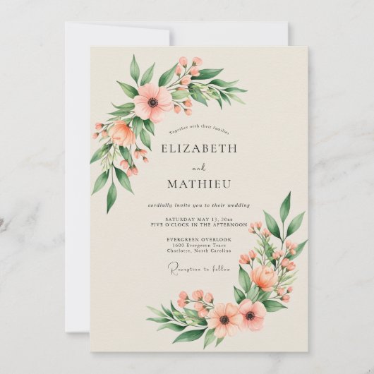 Invitation Peach Elegant Spring Wedding (Devant)