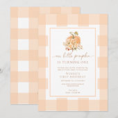 Invitation Peach En vichy Un Petit Citrouille Premier Anniver (Devant / Derrière)