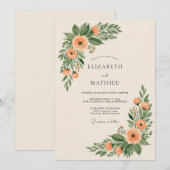 Invitation Peach Enchanting Botanical Wedding (Devant / Derrière)