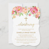 Invitation Peach et Pink Peony Flowers Christening (Devant)