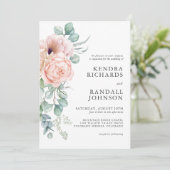 Invitation Peach et rose aquarelle Mariage floral (Debout devant)