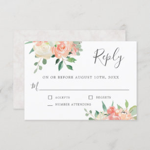 Invitation Peach et rose aquarelle Mariage floral RSVP
