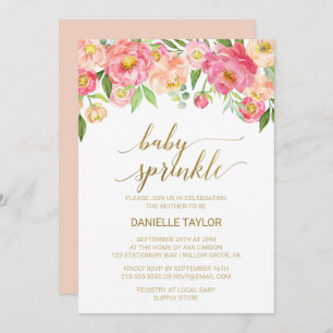 Invitation Peach et rose Peony Flowers Baby Sprinkel