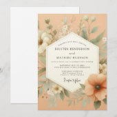 Invitation Peach Ethereal Bloom Wedding (Devant / Derrière)