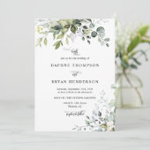 Invitation Peach Eucalyptus Feuille Mariage QR Code Photo (Debout devant)
