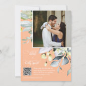 Invitation Peach Eucalyptus Feuille Mariage QR Code Photo (Dos)