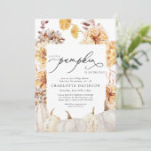 Invitation Peach Fall Citrouille Floral Boho Neutral Baby sho (Debout devant)