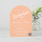 Invitation Peach Fizz Arch Photo QR Code Grad Party (Debout devant)