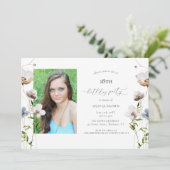 Invitation Peach Fleur sauvage Calligraphie Anniversaire (Debout devant)