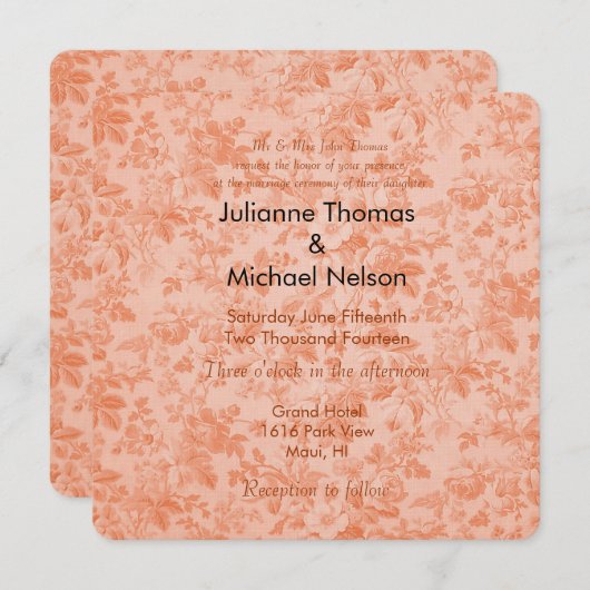 Invitation Peach Flora Mariage (Devant / Derrière)