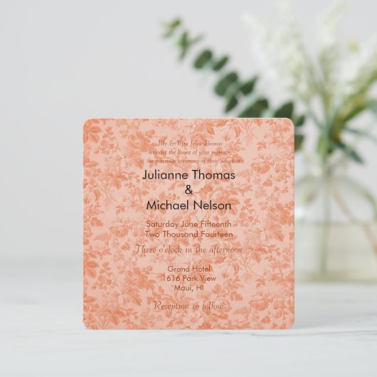 Invitation Peach Flora Mariage (Debout devant)