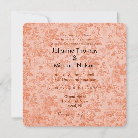 Invitation Peach Flora Mariage (Devant)