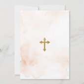 Invitation Peach Floral Aquarelle Girl Cross Gold Baptism (Dos)