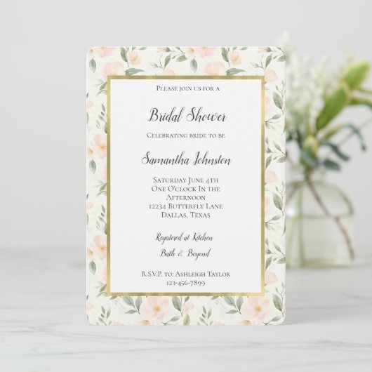 Invitation Peach Floral Bridal Shower   (Debout devant)
